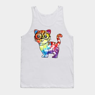 Tie Dye Colorful Rainbow Cute Cat Tank Top